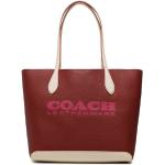 Bordowe Shopper bags damskie z gładkiej skóry marki Coach 