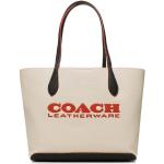 Beżowe Shopper bags damskie z gładkiej skóry marki Coach 