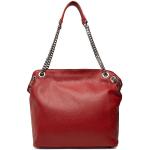 Przecenione Czerwone Shopper bags damskie z gładkiej skóry marki Creole 