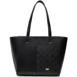 Przecenione Czarne Shopper bags damskie z gładkiej skóry marki DKNY | Donna Karan 