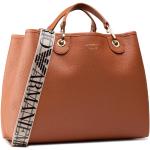 Brązowe Shopper bags damskie z gładkiej skóry marki Emporio Armani 