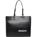 Przecenione Czarne Shopper bags damskie z gładkiej skóry marki Patrizia Pepe 