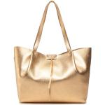 Złote Shopper bags damskie z gładkiej skóry marki Patrizia Pepe 