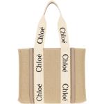 Beżowe Shopper bags damskie w nowoczesnym stylu z lnu marki Chloé 