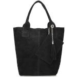 Czarne Shopper bags damskie z zamszu marki Toscanio 