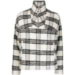 Beżowe Swetry na zamek damskie w kratkę eleganckie z dodatkiem bawełny marki Iro w rozmiarze S 