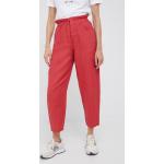 United Colors of Benetton spodnie lniane damskie kolor czerwony proste high waist