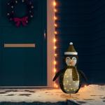vidaXL Dekoracja świąteczna, pingwin z LED, luksusowa tkanina, 90 cm