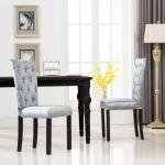 Srebrne Krzesła do jadalni tapicerowane pikowane - 2 sztuki drewniane marki vidaxl 