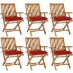 Czerwone Krzesła ogrodowe z poduszkami gładkie - 6 sztuk tekowe marki vidaxl 