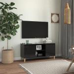 vidaXL Szafka TV z drewnianymi nóżkami, czarna, połysk, 103,5x35x50 cm