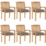 Szare Krzesła ogrodowe z poduszkami gładkie - 6 sztuk tekowe marki vidaxl 