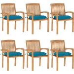 Niebieskie Krzesła ogrodowe z poduszkami gładkie - 6 sztuk tekowe marki vidaxl 