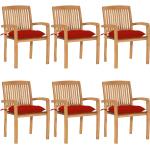 Czerwone Krzesła ogrodowe z poduszkami gładkie - 6 sztuk tekowe marki vidaxl 