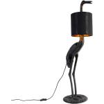 Vintage lampa podłogowa czarna z abażurem z czarnej tkaniny - Żuraw ptak To