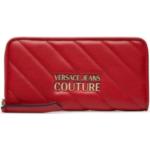 Czerwone Portfele na zamek pikowane eleganckie dżinsowe marki VERSACE Jeans Couture 