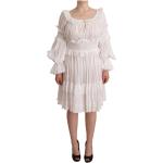 Białe Sukienki na zamek damskie z falbankami z odsłoniętymi ramionami na lato marki Dolce & Gabbana w rozmiarze L 