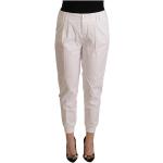 White Cotton Mid Waist Tapered Cropped Pants MET