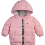 Różowe Kurtki dziecięce zimowe dla niemowląt z kapturem pikowane eleganckie polarowe marki Tommy Hilfiger Logo - wiek: 0-6 miesięcy 