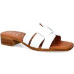 Przecenione Białe Sandały skórzane damskie eleganckie ze skóry na lato w rozmiarze 40 - wysokość obcasa od 3cm do 5cm 