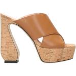 Brązowe Sandały na obcasie damskie w paski z korka na lato marki SERGIO ROSSI w rozmiarze 35 - wysokość obcasa powyżej 9cm 