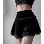 Czarne Mini spódniczki damskie do prania ręcznego z falbankami w stylu gothic mini na lato w rozmiarze L 