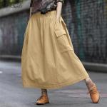 Khaki Długie spódnice damskie do prania ręcznego gładkie eleganckie z poliestru na wiosnę w rozmiarze XL japońskie 