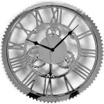 Srebrne Zegary ścienne okrągłe o średnicy 49 cm eleganckie aluminiowe marki Belldeco 