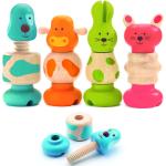 Wielokolorowe Zabawki z motywem zwierząt drewniane marki Djeco o tematyce farmy - wiek: 12-24 miesięcy 