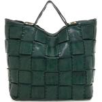 Zielone Shopper bags z kieszenią na telefon plecione z bydlęcej skóry marki Campomaggi 
