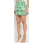Przecenione Zielone Mini spódniczki damskie z falbankami z motywem kwiatów mini w rozmiarze M 