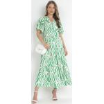 Przecenione Zielone Długie sukienki damskie z krótkimi rękawami maxi w rozmiarze L 
