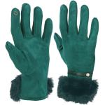 Zielone rękawiczki dotykowe damskie eleganckie z futerkiem rozm. uniwersalny
