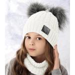 Zimowy komplet dla dziewczynki, czapka z dwoma pomponami + komin, zestaw biały, Juana rozm. 52-55 cm
