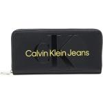 Czarne Portfele na zamek damskie eleganckie dżinsowe marki Calvin Klein Jeans 