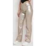 Przecenione Złote Szerokie spodnie damskie metaliczne ze skóry syntetycznej w rozmiarze L 