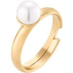 Złoty pierścionek z perłą White SWAROVSKI CRYSTAL