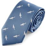 Niebieskie Krawaty męskie z motywem rekinów eleganckie marki Trendhim 
