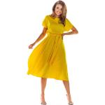 Żółte Zwiewne sukienki damskie z elastanu marki awama w rozmiarze XL 